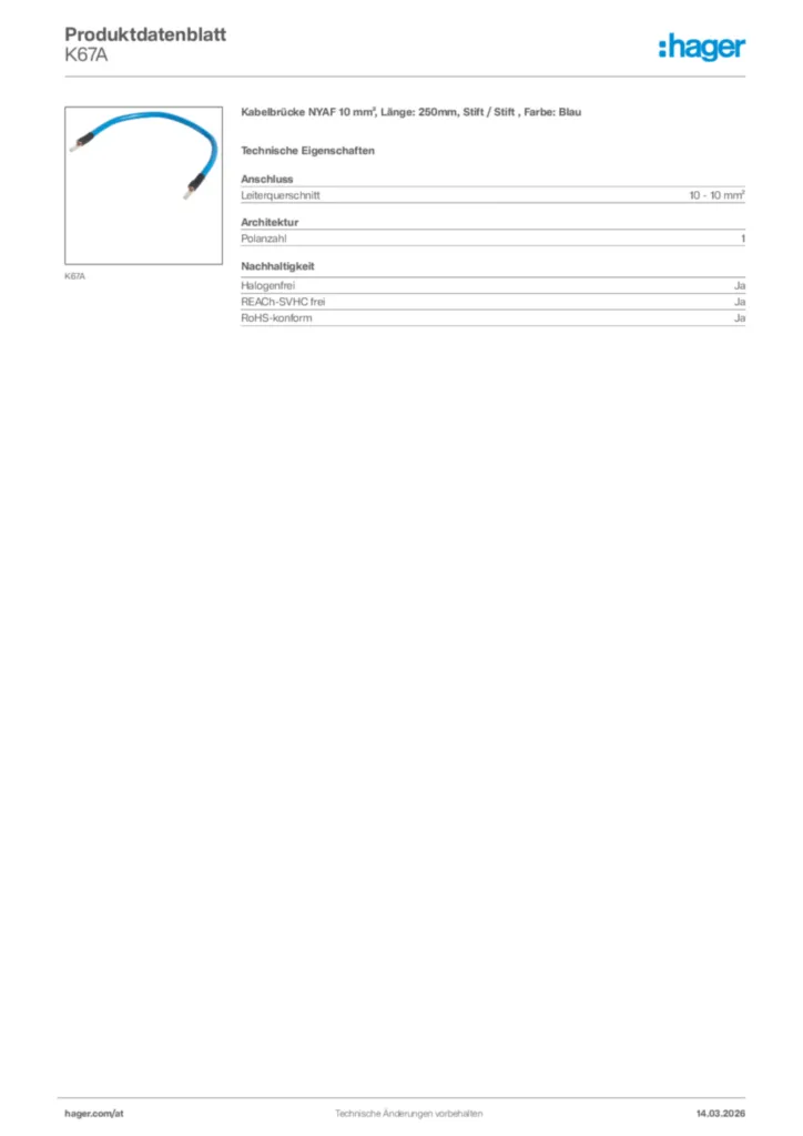 Bild Hager Produktdatenblatt K67A | Hager Deutschland