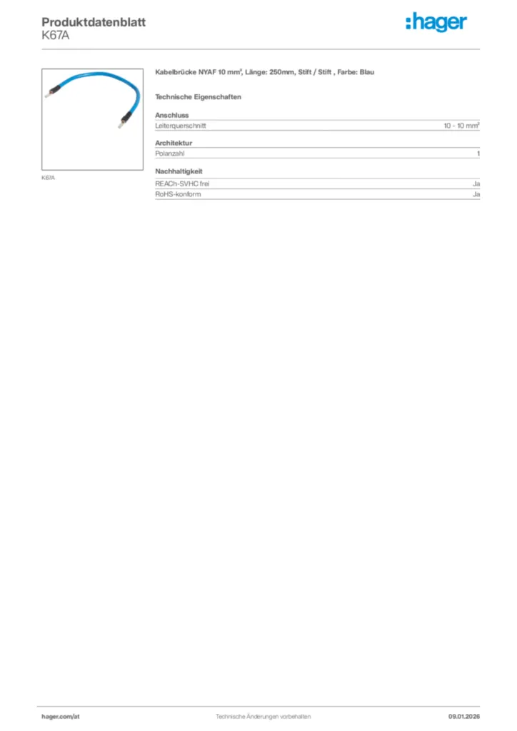 Bild Hager Produktdatenblatt K67A | Hager Deutschland