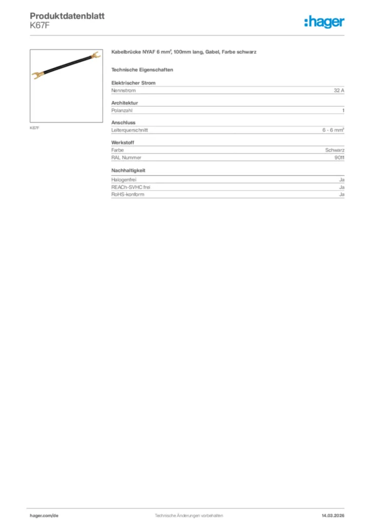 Bild Hager Produktdatenblatt K67F | Hager Deutschland