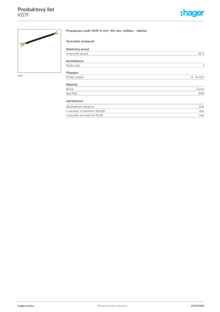 Obrázek Hager Produktový list K67F | Hager