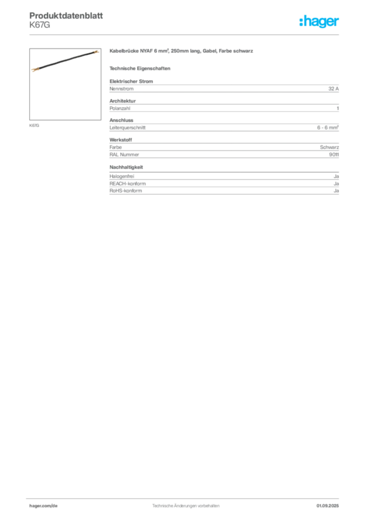 Bild Hager Produktdatenblatt K67G | Hager Deutschland
