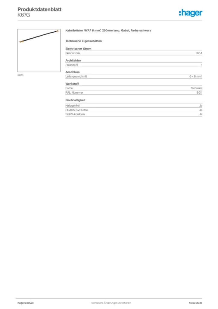 Bild Hager Produktdatenblatt K67G | Hager Deutschland