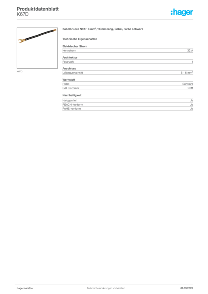 Bild Hager Produktdatenblatt K67D | Hager Deutschland