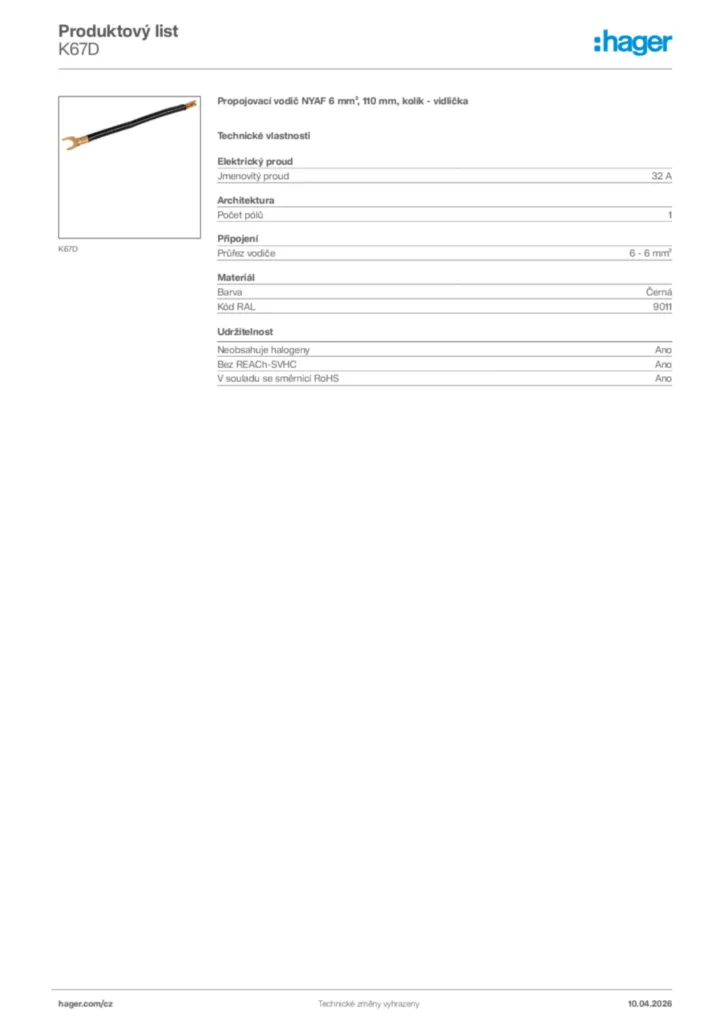 Obrázek Hager Product data sheet K67D | Hager