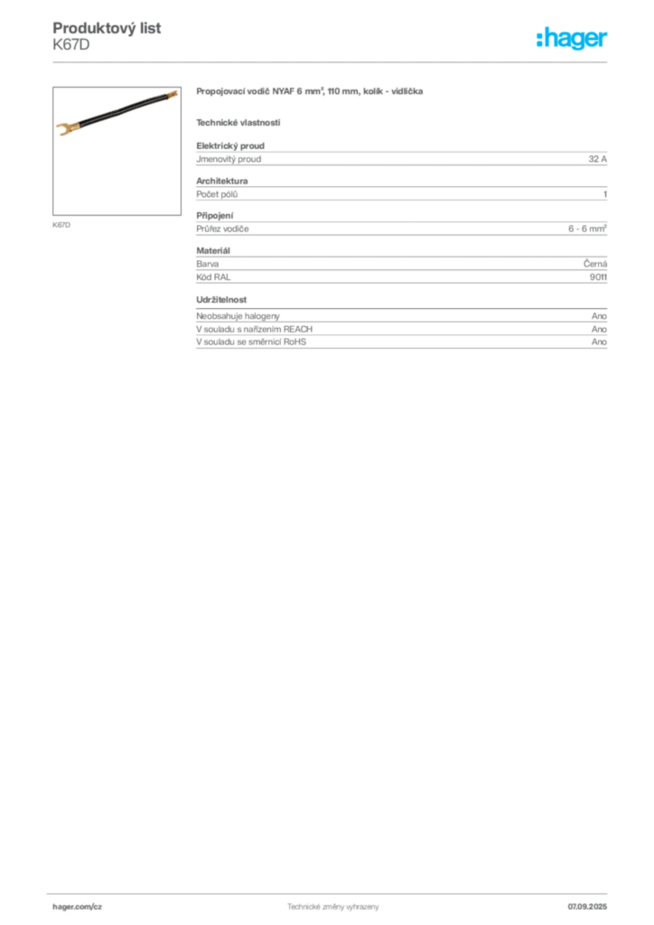 Obrázek Hager Produktový list K67D | Hager