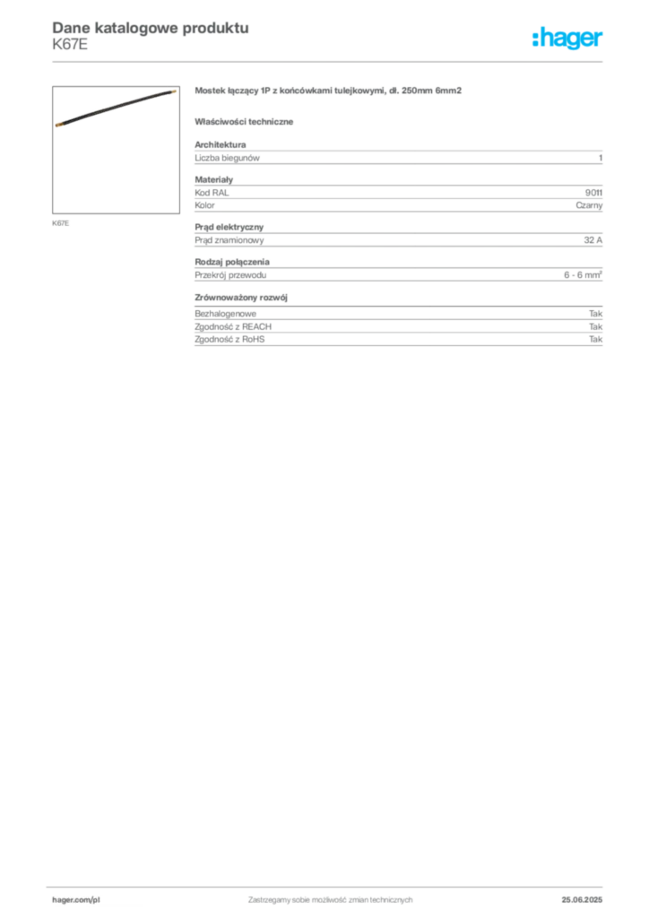 Zdjęcie Hager Karta katalogowa K67E | Hager Polska