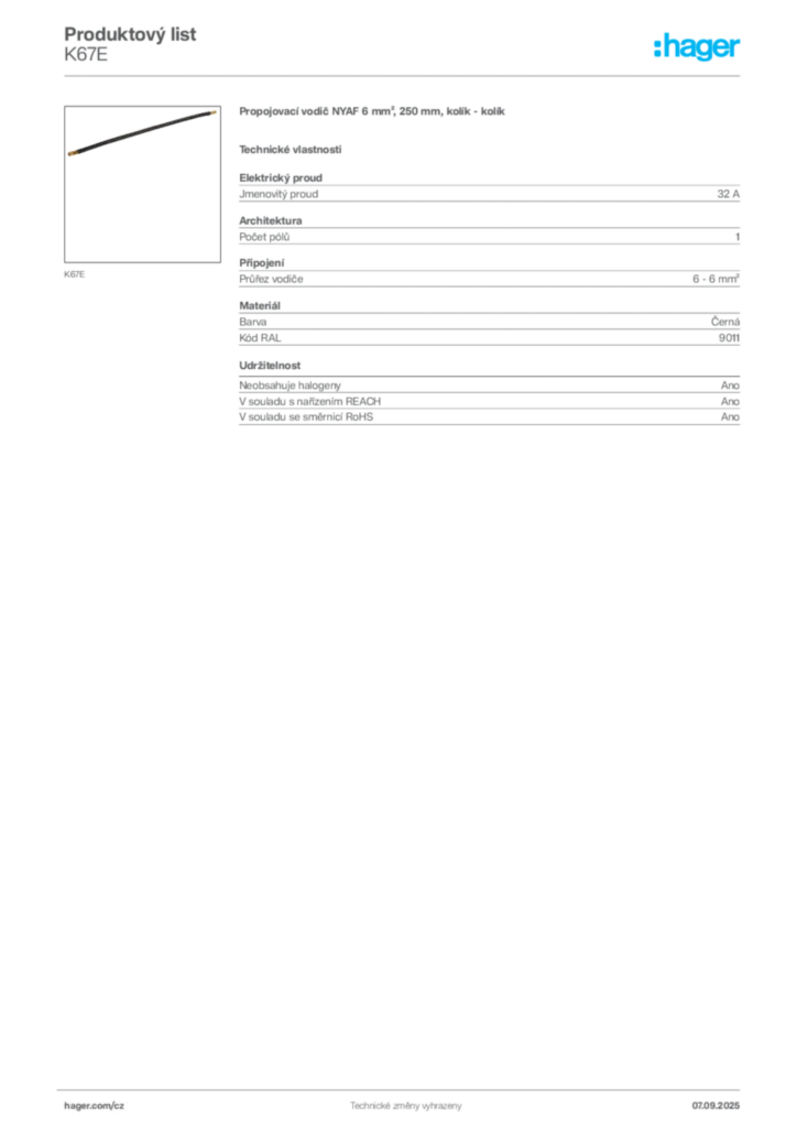Obrázek Hager Produktový list K67E | Hager