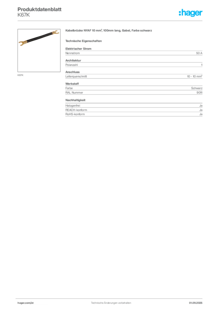 Bild Hager Produktdatenblatt K67K | Hager Deutschland