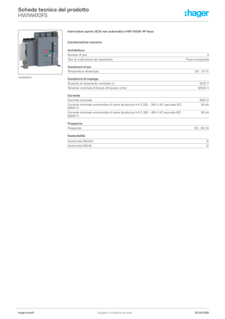 Immagine Hager Scheda tecnica del prodotto HW1W410FS | Hager Italia