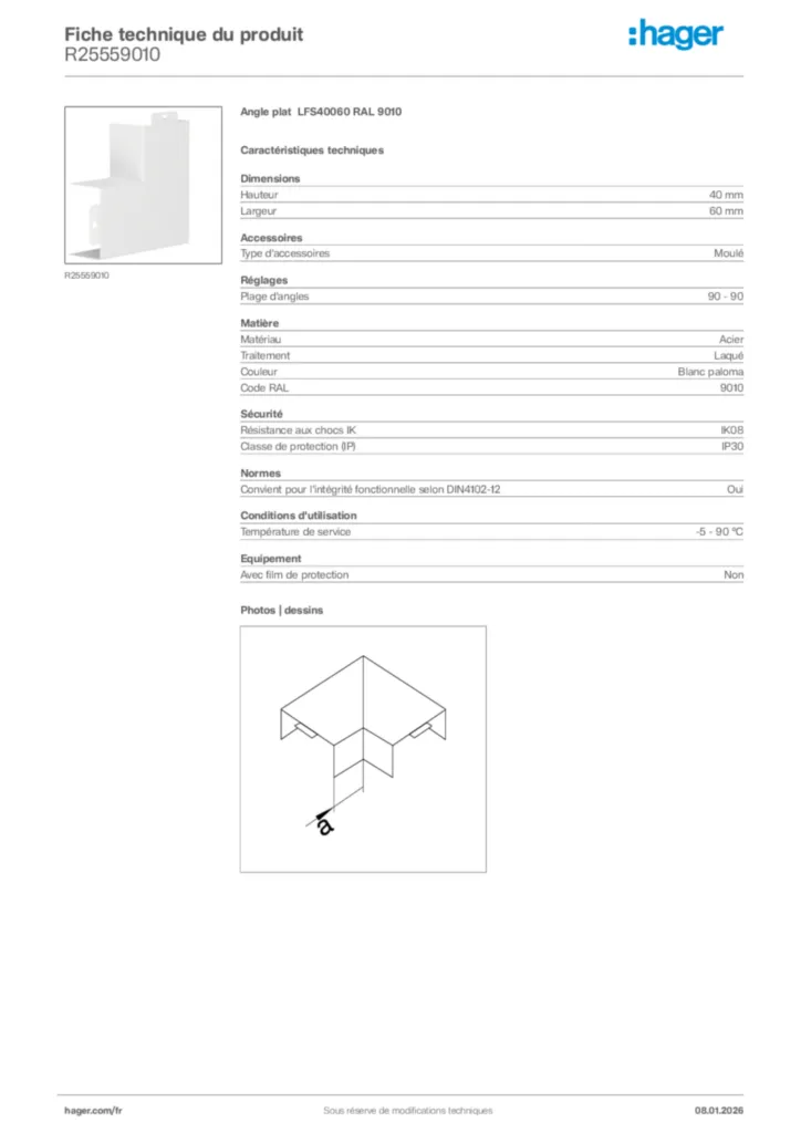 Image Hager Fiche technique du produit R25559010 | Hager France