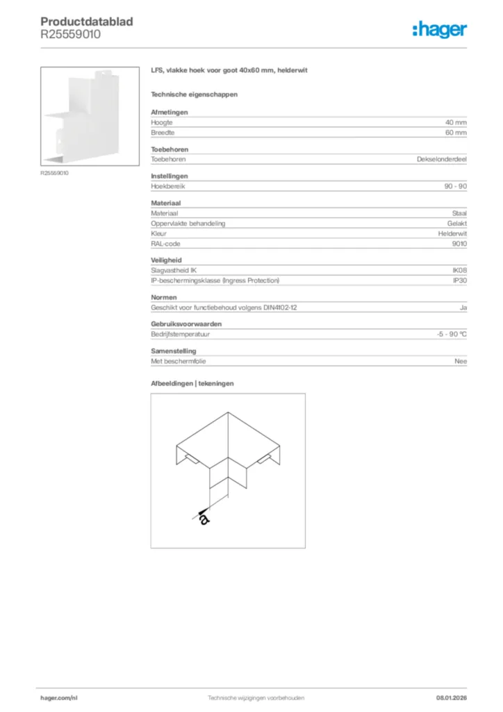 Afbeelding Hager Productdatablad R25559010 | Hager Nederland