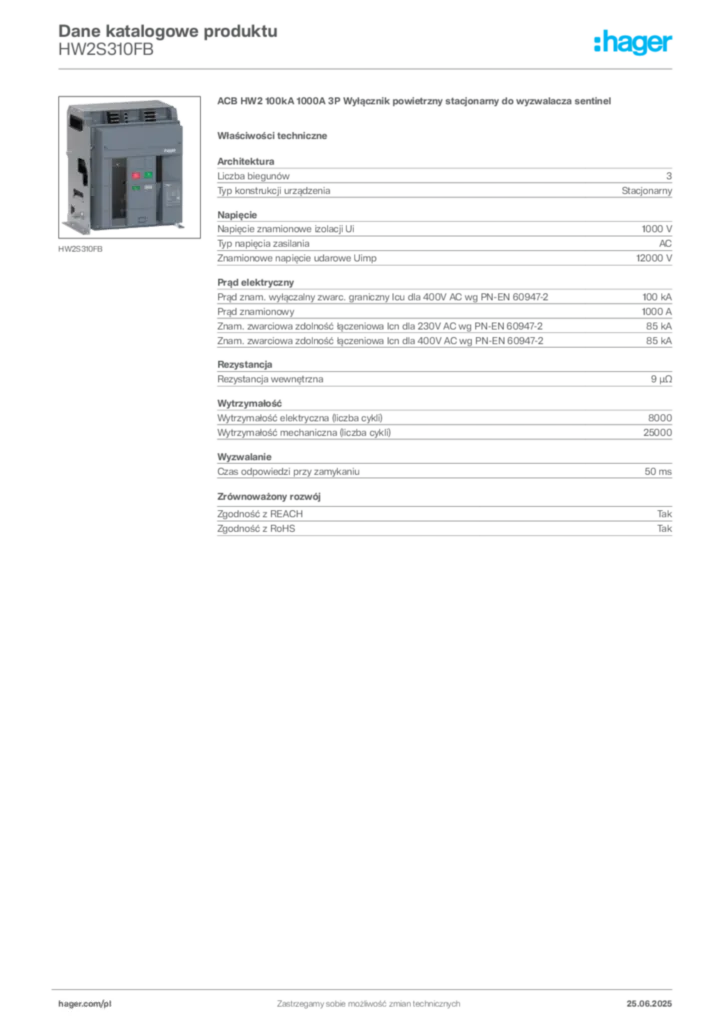 Zdjęcie Hager Karta katalogowa HW2S310FB | Hager Polska