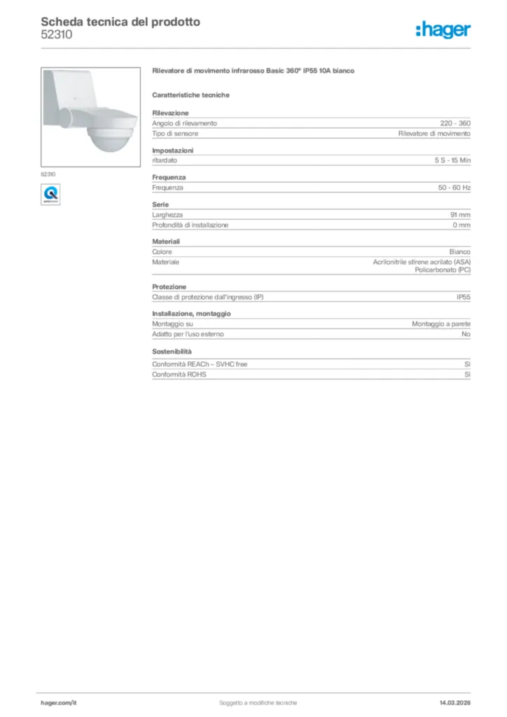 Immagine Hager Scheda tecnica del prodotto 52310 | Hager Italia