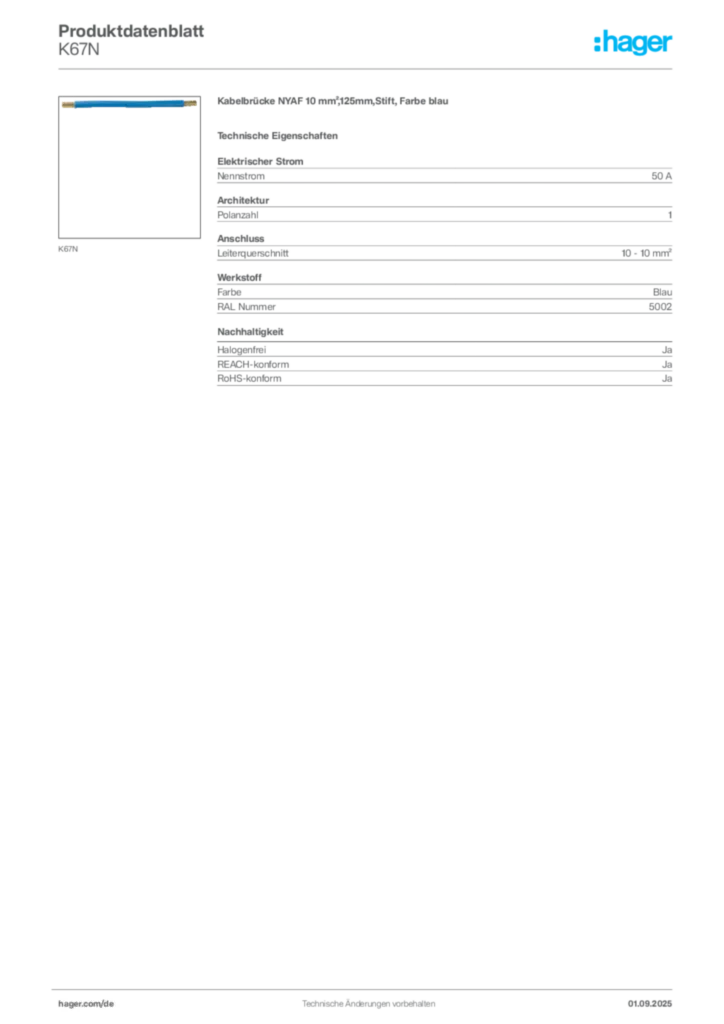 Bild Hager Produktdatenblatt K67N | Hager Deutschland