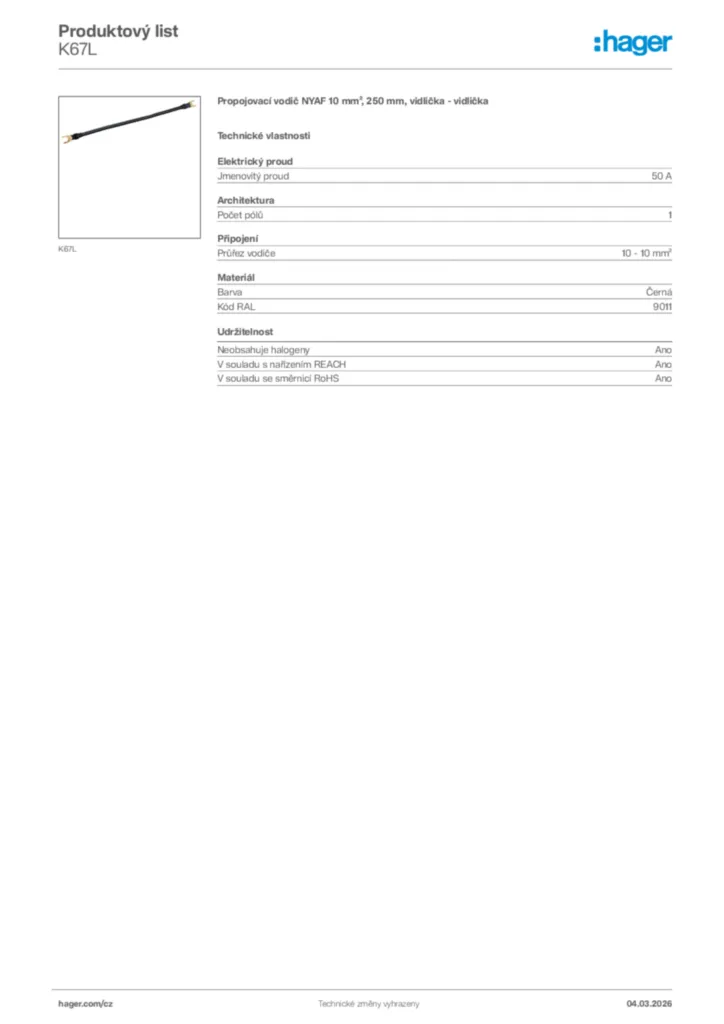 Obrázek Hager Product data sheet K67L | Hager
