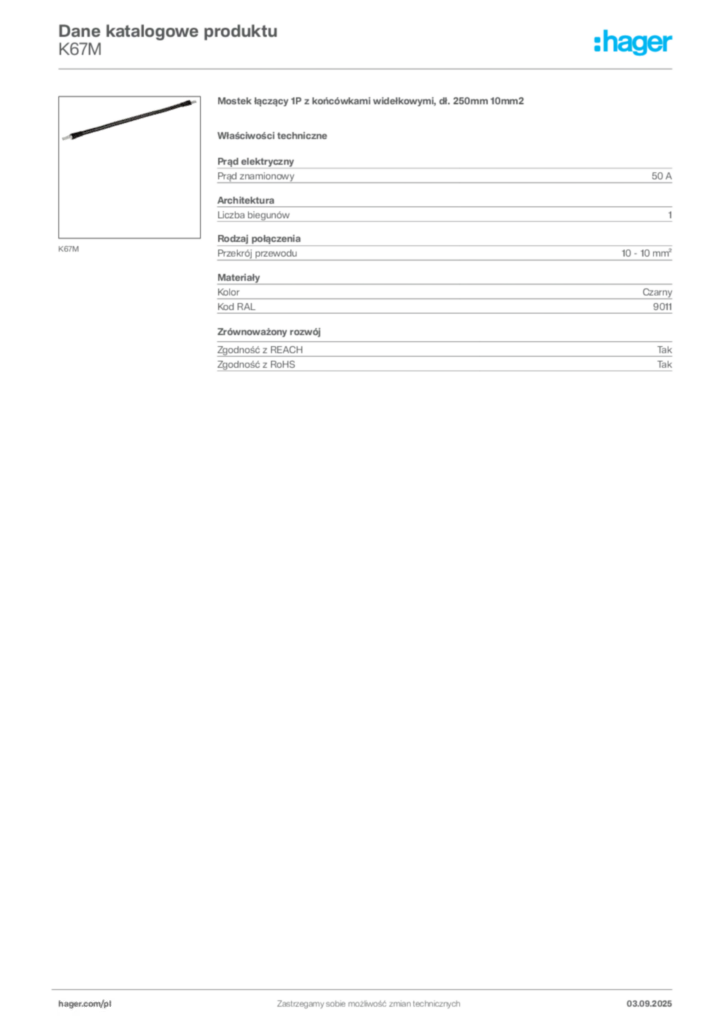 Zdjęcie Hager Karta katalogowa K67M | Hager Polska
