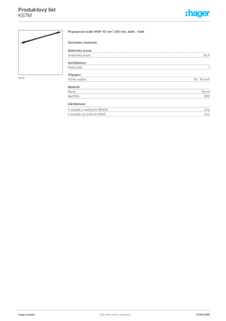 Obrázek Hager Produktový list K67M | Hager
