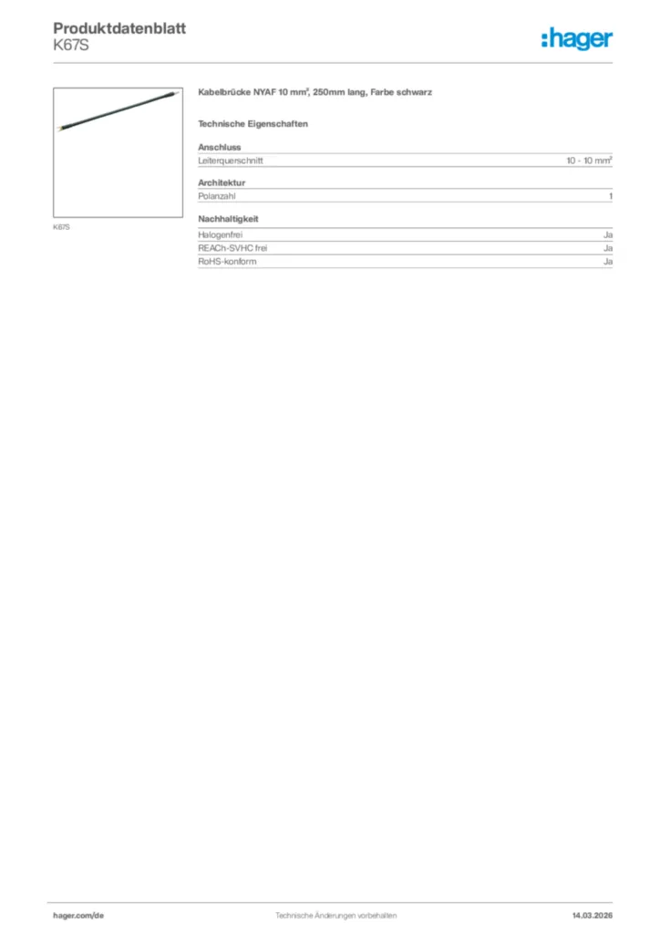 Bild Hager Produktdatenblatt K67S | Hager Deutschland