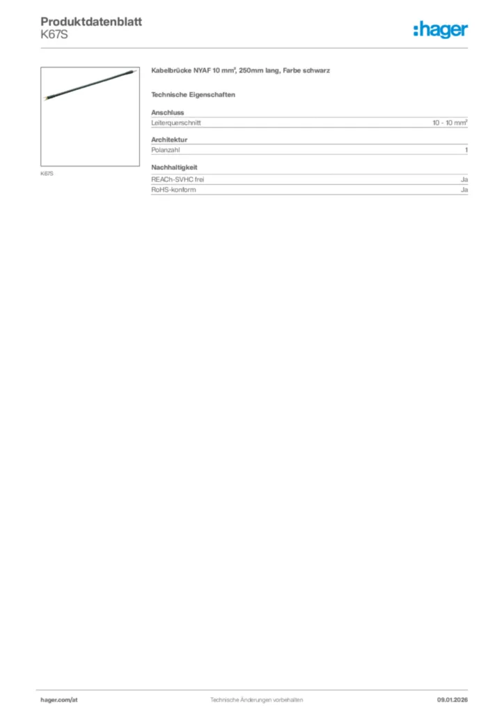 Bild Hager Produktdatenblatt K67S | Hager Deutschland