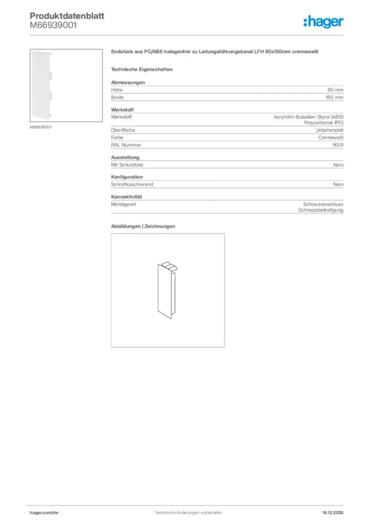 Bild Hager Produktdatenblatt M66939001 | Hager Deutschland