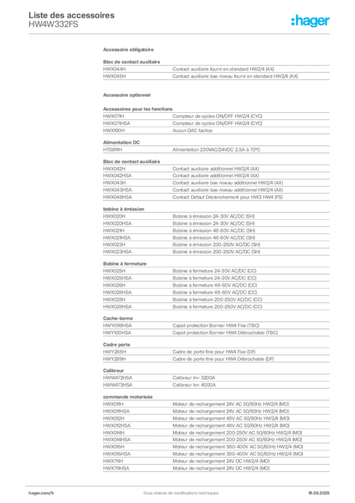Image Hager Fiche technique du produit HW4W332FS | Hager France