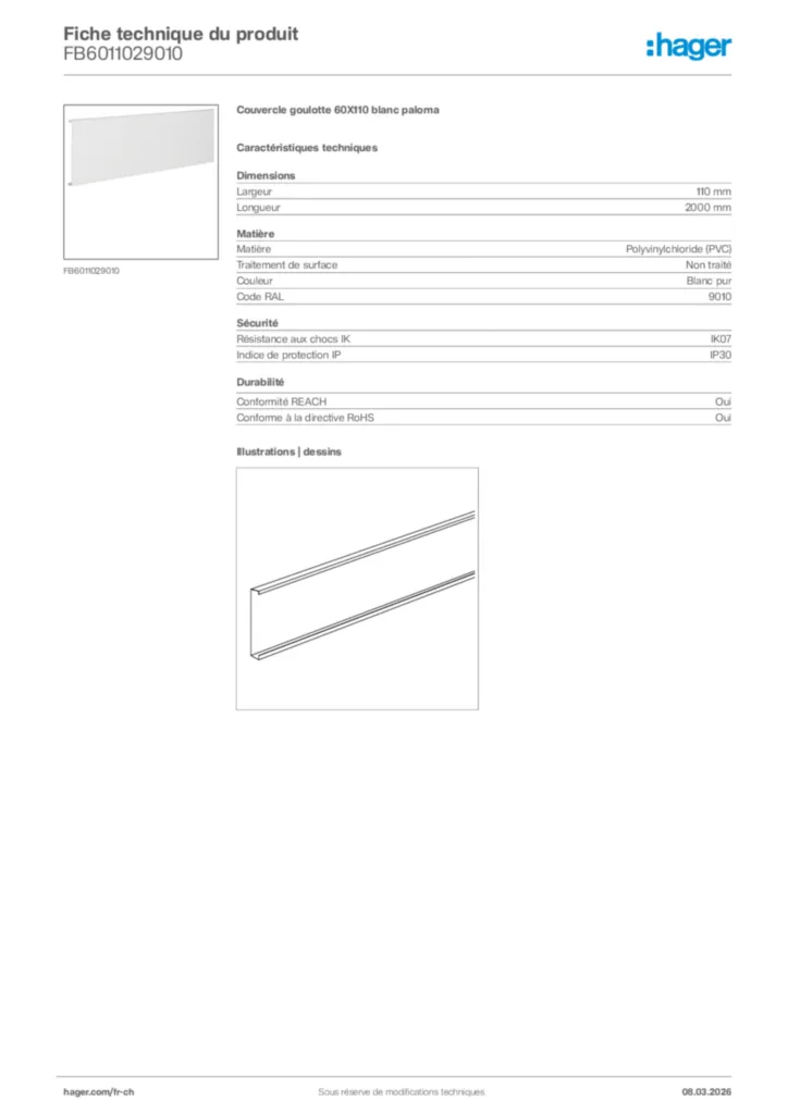 Image Hager Fiche technique du produit FB6011029010 | Hager Suisse