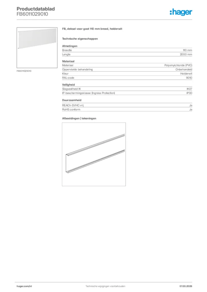 Afbeelding Hager Productdatablad FB6011029010 | Hager Nederland
