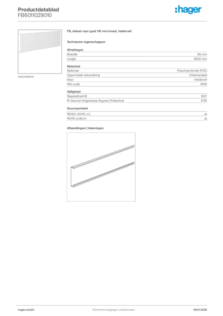 Afbeelding Hager Productdatablad FB6011029010 | Hager Nederland