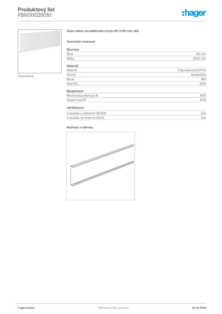 Obrázek Hager Product data sheet FB6011029010 | Hager