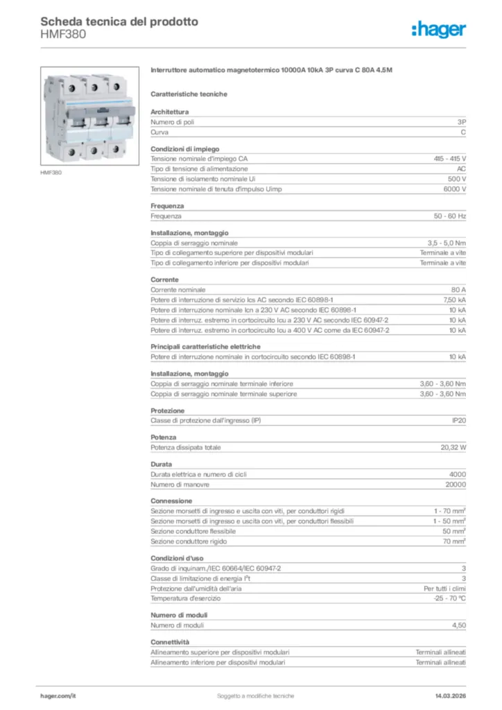 Immagine Hager Scheda tecnica del prodotto HMF380 | Hager Italia