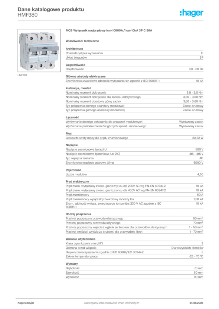 Zdjęcie Hager Karta katalogowa HMF380 | Hager Polska