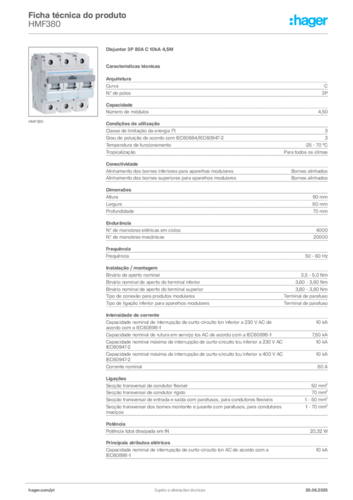 Imagem Hager Ficha técnica do produto HMF380 | Hager Portugal