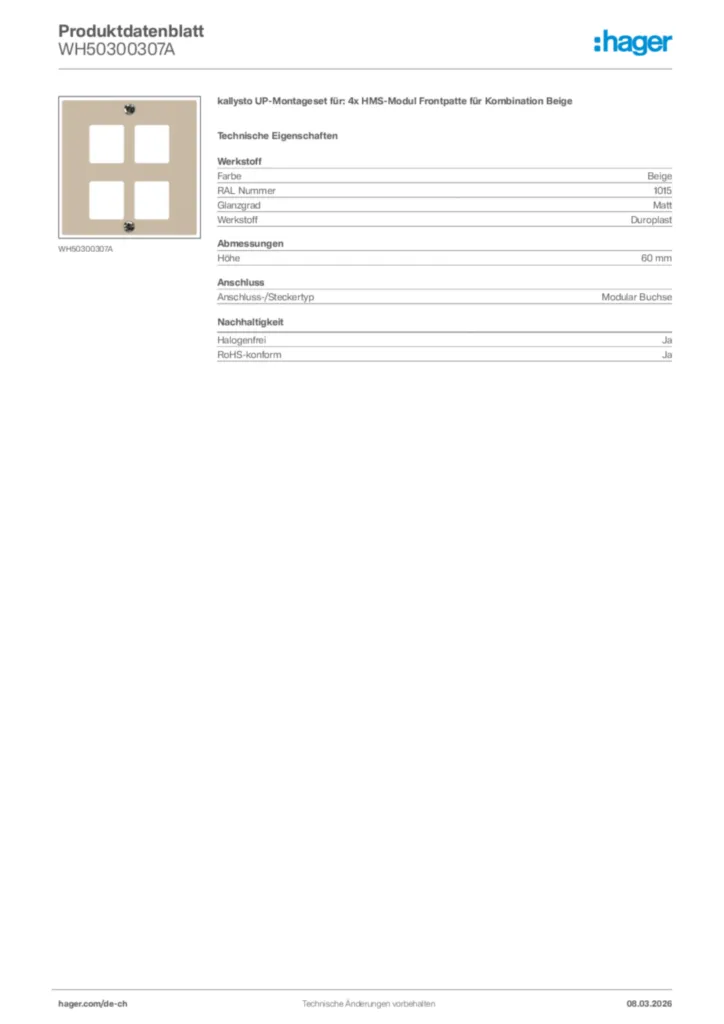 Bild Hager Produktdatenblatt WH50300307A | Hager Schweiz