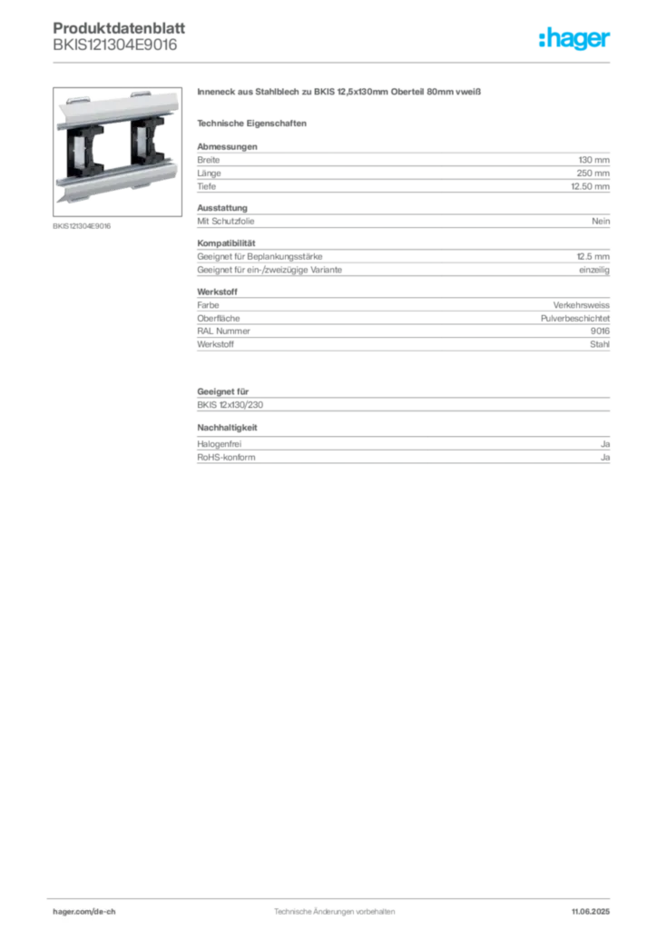 Bild Hager Produktdatenblatt BKIS121304E9016 | Hager Schweiz