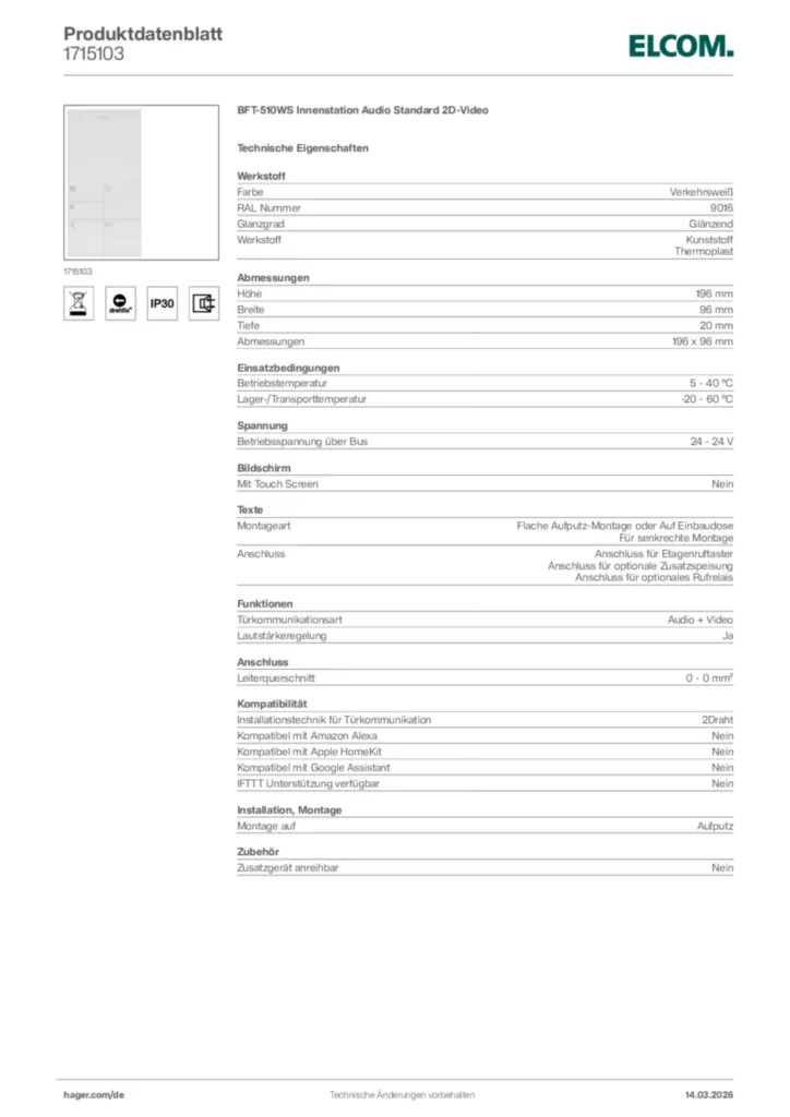 Bild Elcom Produktdatenblatt 1715103 | Hager Deutschland
