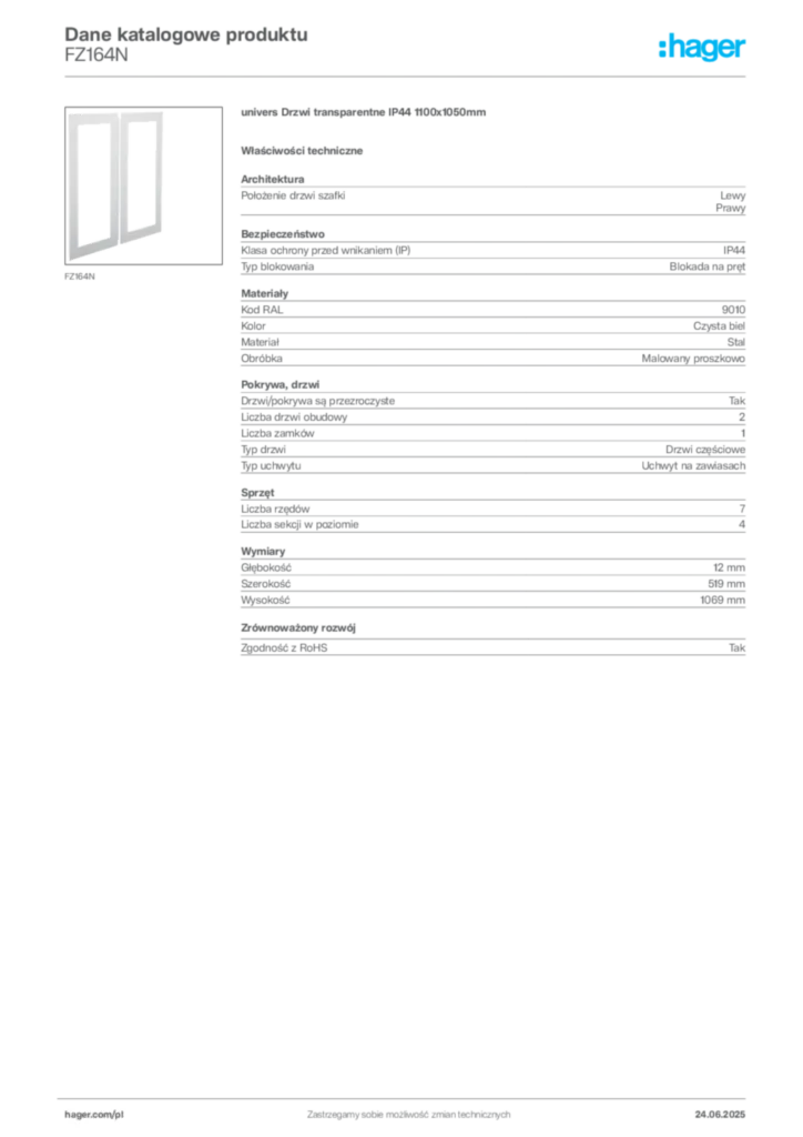 Zdjęcie Hager Karta katalogowa FZ164N | Hager Polska