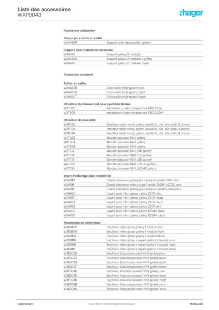 Image Hager Fiche technique du produit WXP0043 | Hager France