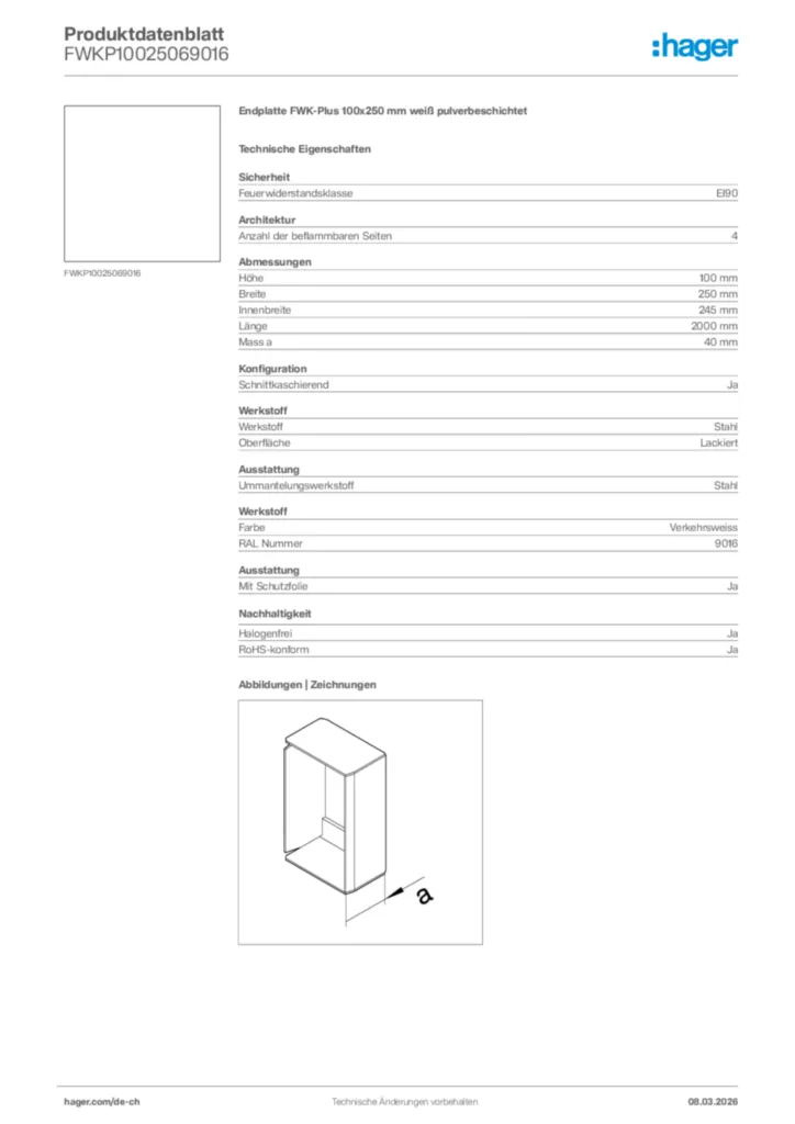 Bild Hager Produktdatenblatt FWKP10025069016 | Hager Schweiz