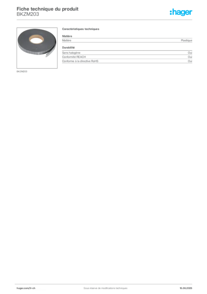 Image Hager Fiche technique du produit BKZM203 | Hager Suisse