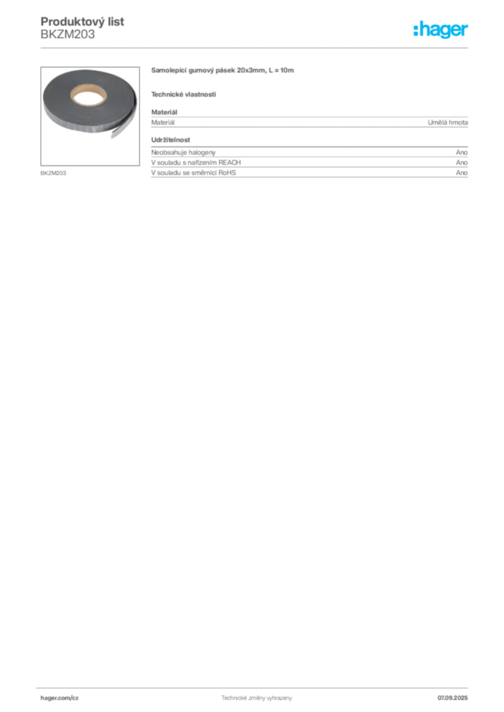 Obrázek Hager Produktový list BKZM203 | Hager