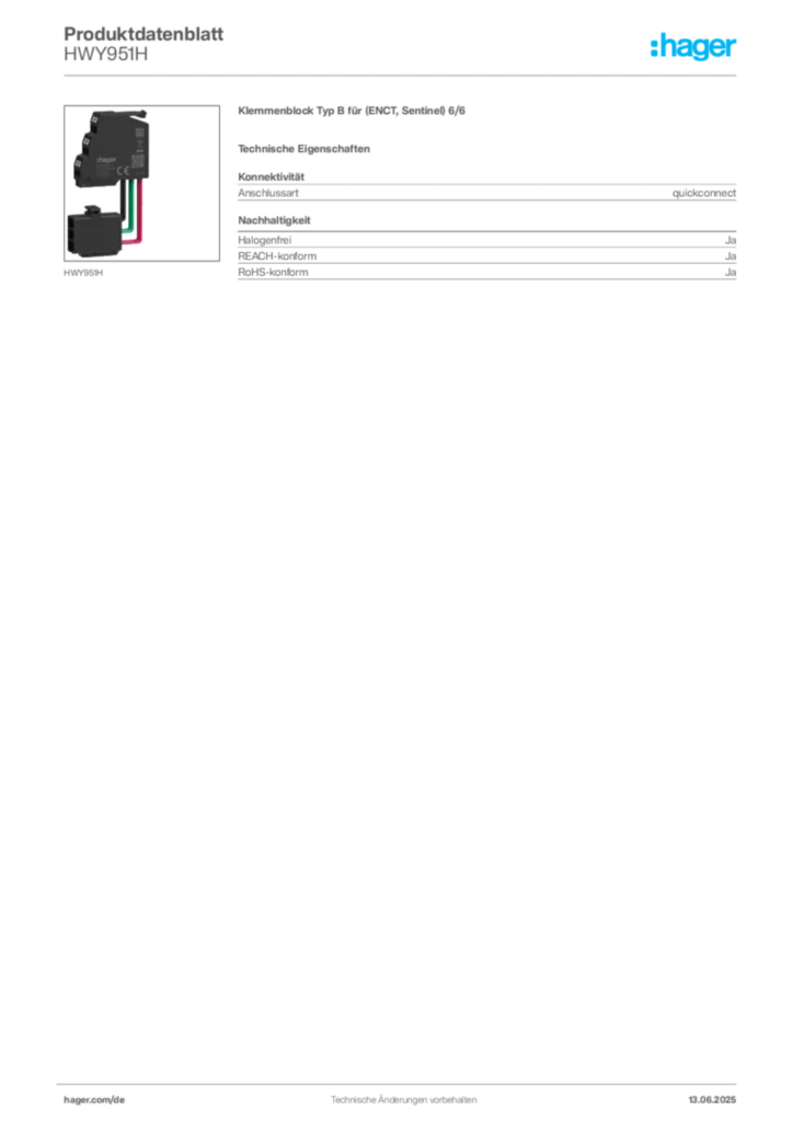 Hager Produktdatenblatt HWY951H