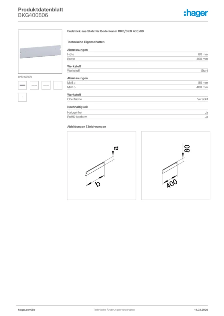 Bild Hager Produktdatenblatt BKG400806 | Hager Deutschland