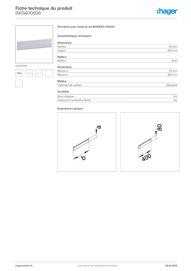 Image Hager Fiche technique du produit BKG400806 | Hager Suisse