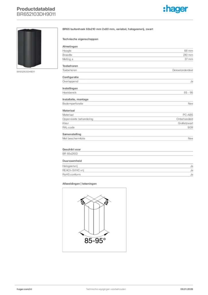 Afbeelding Hager Productdatablad BR652103DH9011 | Hager Nederland