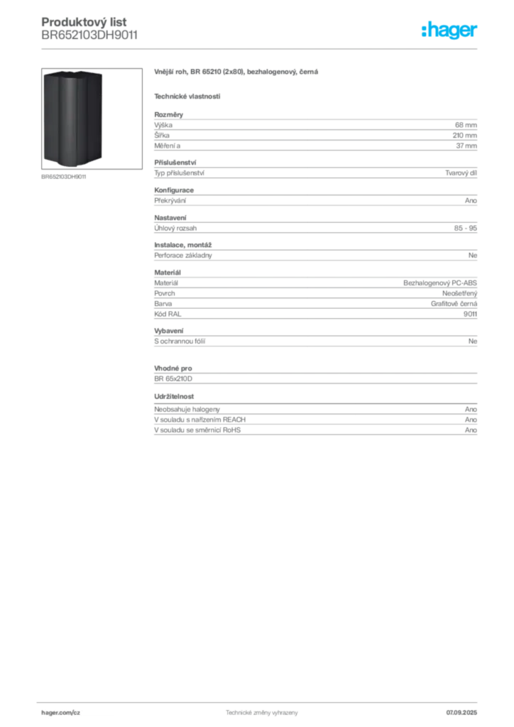 Obrázek Hager Produktový list BR652103DH9011 | Hager