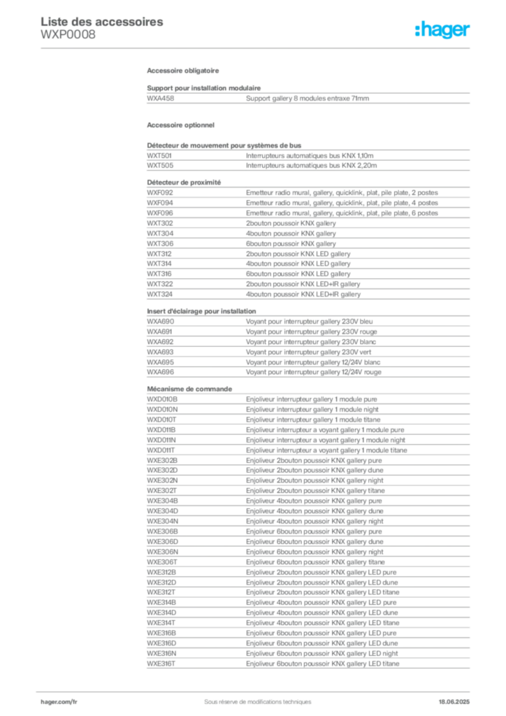 Image Hager Fiche technique du produit WXP0008 | Hager France