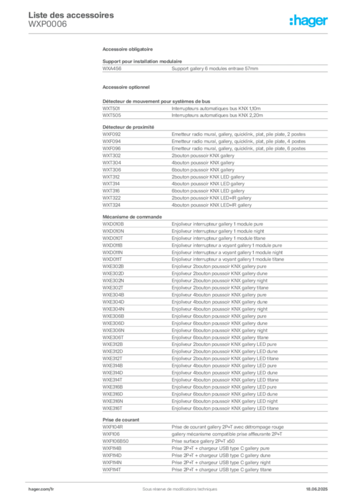 Image Hager Fiche technique du produit WXP0006 | Hager France