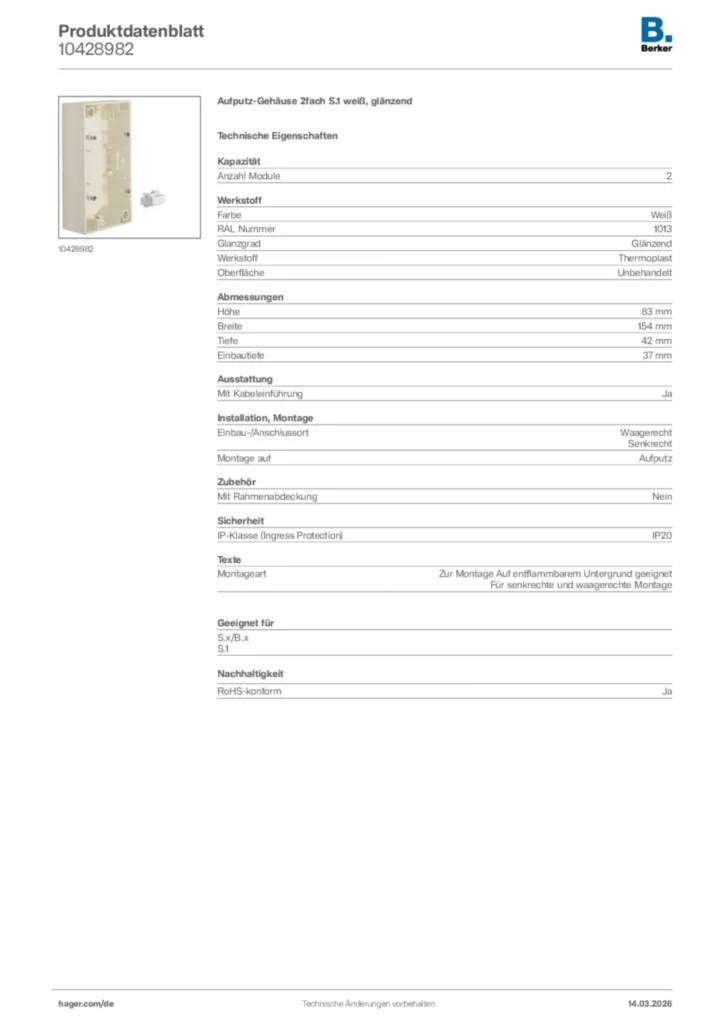 Bild Berker Produktdatenblatt 10428982 | Hager Deutschland