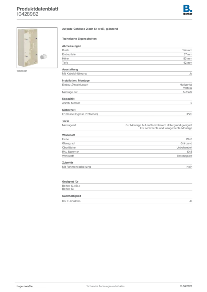 Bild Berker Produktdatenblatt 10428982 | Hager Deutschland