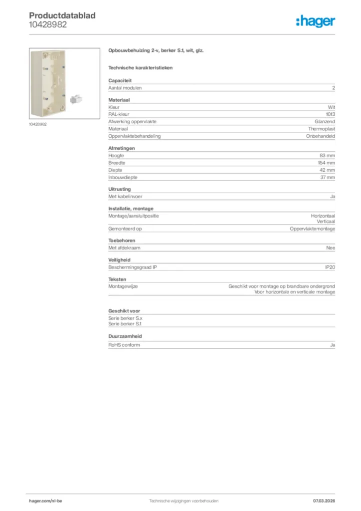 Afbeelding Hager Productdatablad 10428982 | Hager Belgium